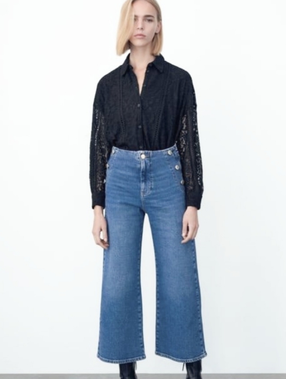 Zara Wide-Leg Crop Jeans Size 4